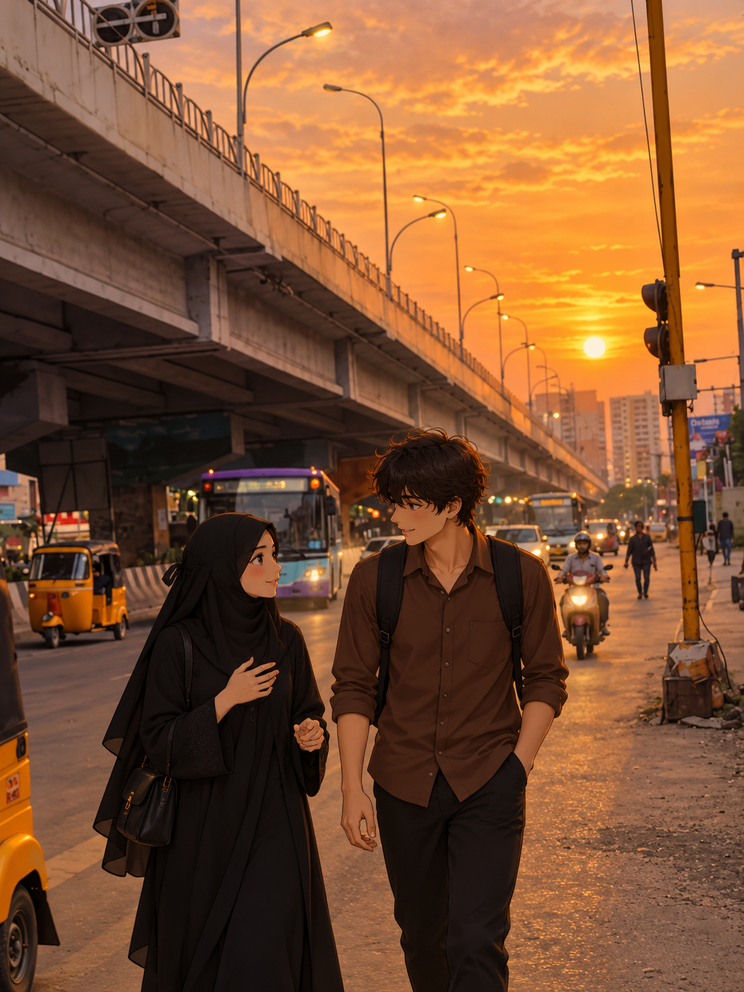 Walking together at sunset