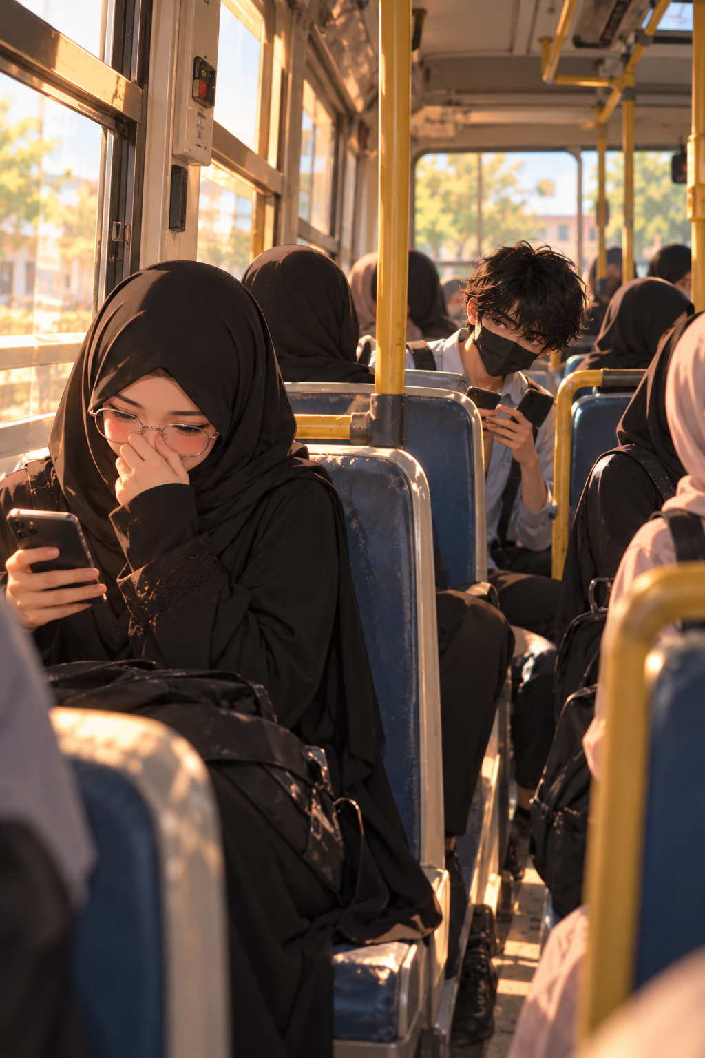 A shy moment on the college bus